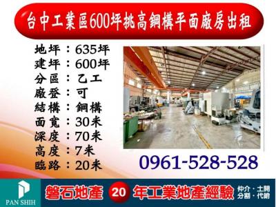  台中工業區600坪挑高鋼構廠房｜大馬路旁・重工業首選,台中市西屯區廠房出租